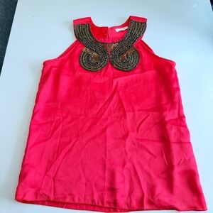 Jade Melody Tam Womens XS Coral Red Beaded Bib Halter Sleeveless Blouse Top